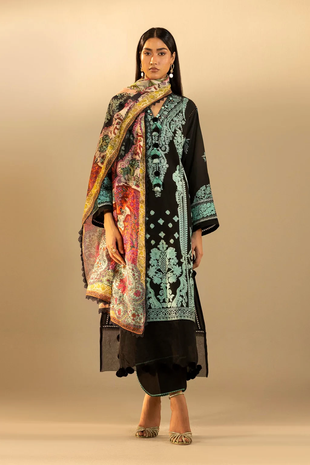 Embroidered 3 Piece Muzlin Suit - M262-018A-DD