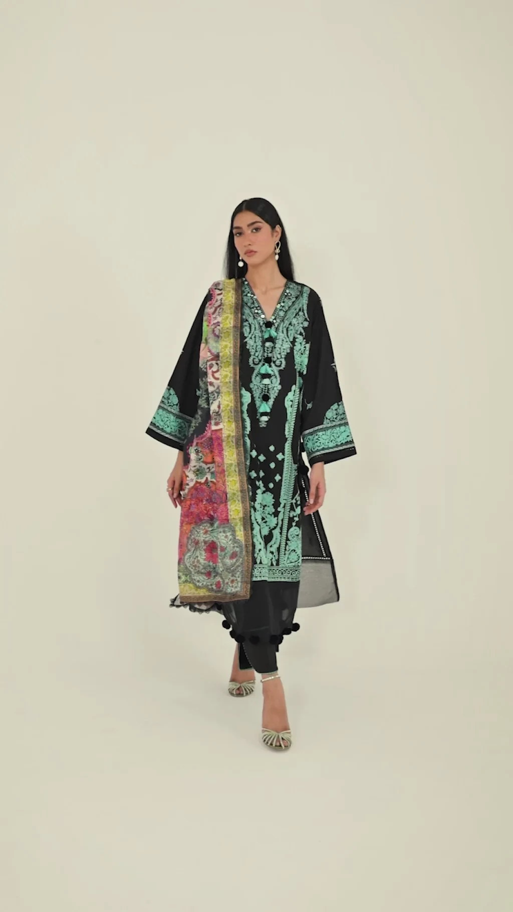 Embroidered 3 Piece Muzlin Suit - M262-018A-DD