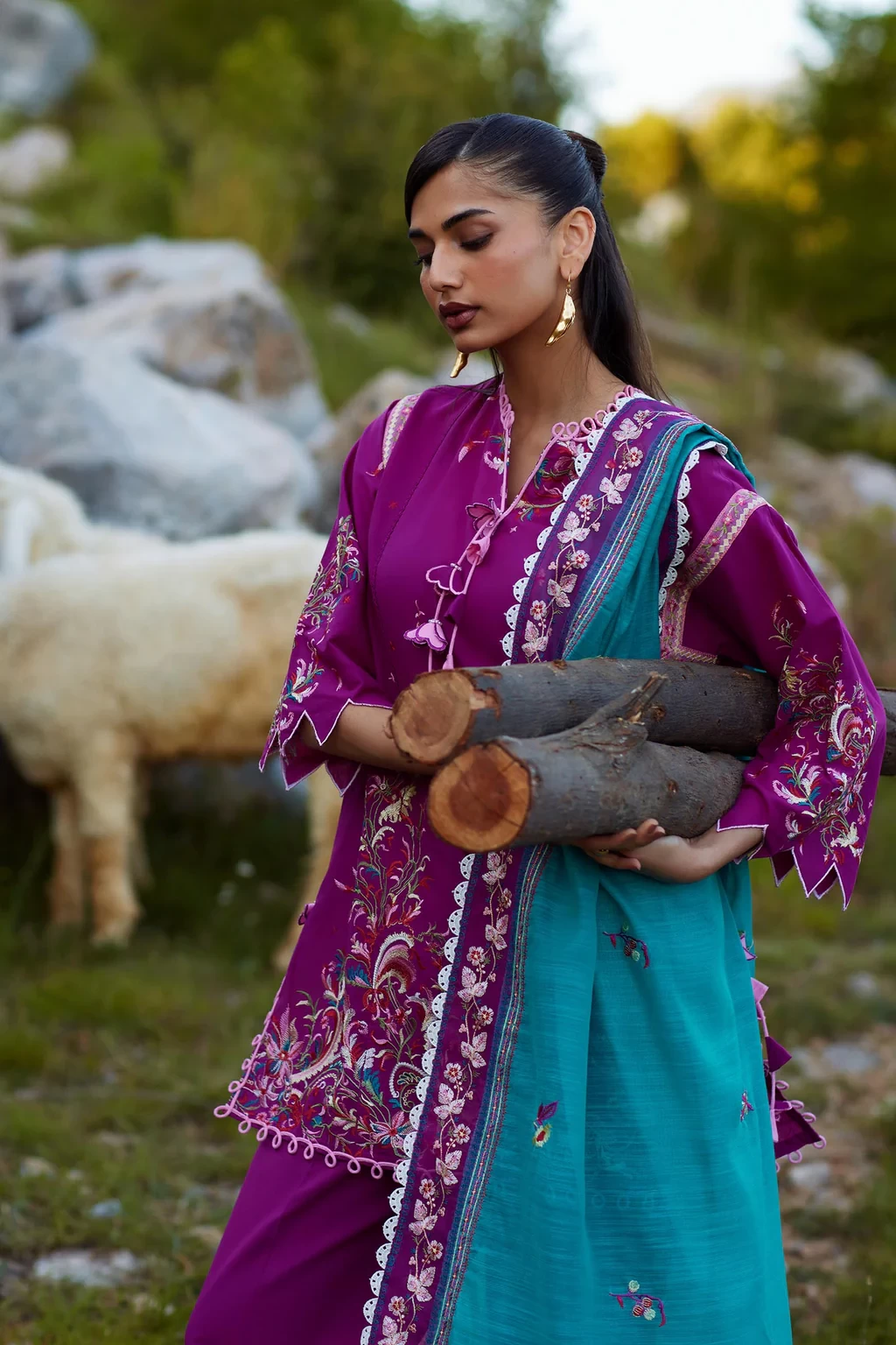 Embroidered 3 Piece Muzlin Suit - M262-016B-DC