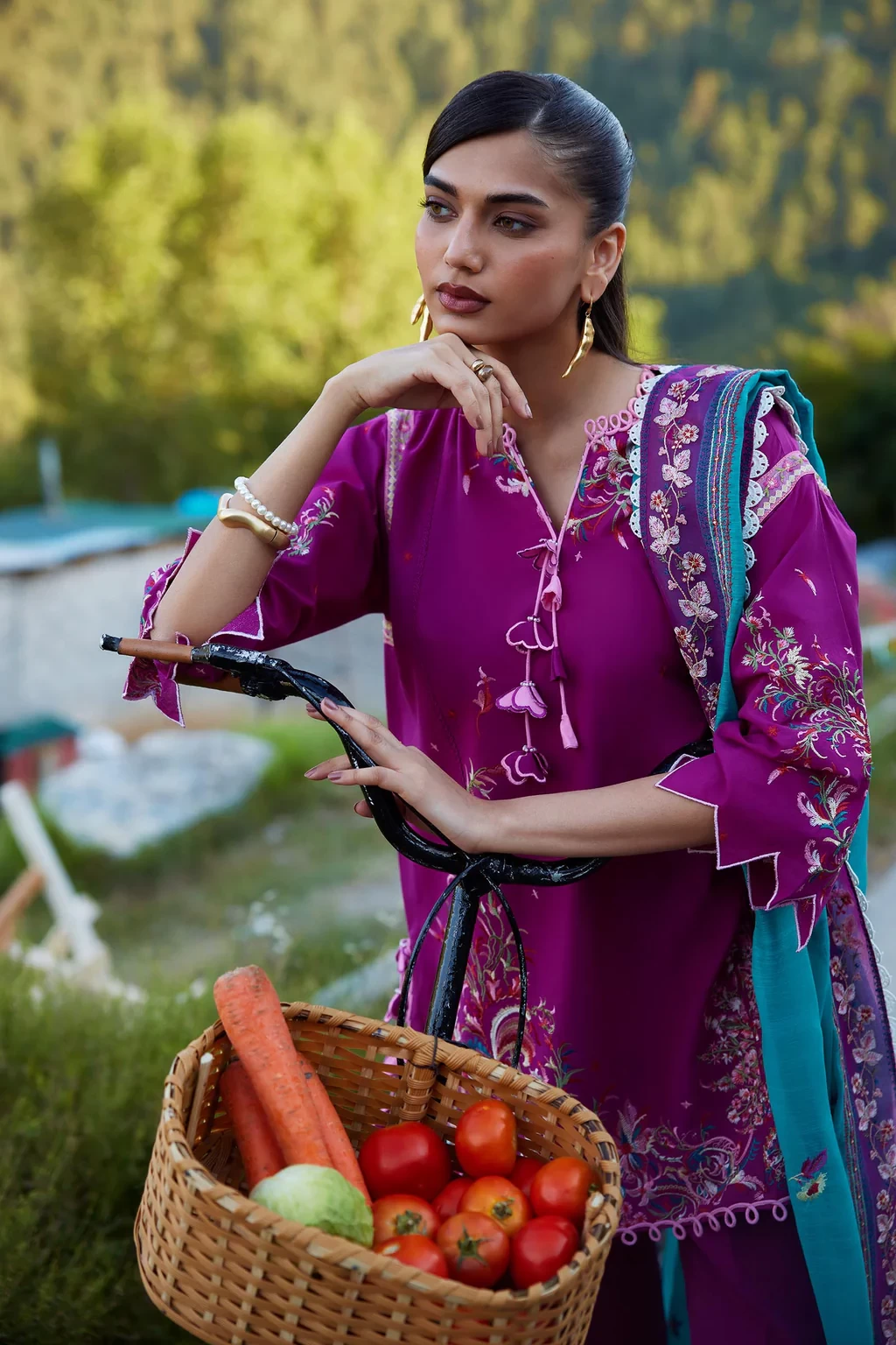 Embroidered 3 Piece Muzlin Suit - M262-016B-DC