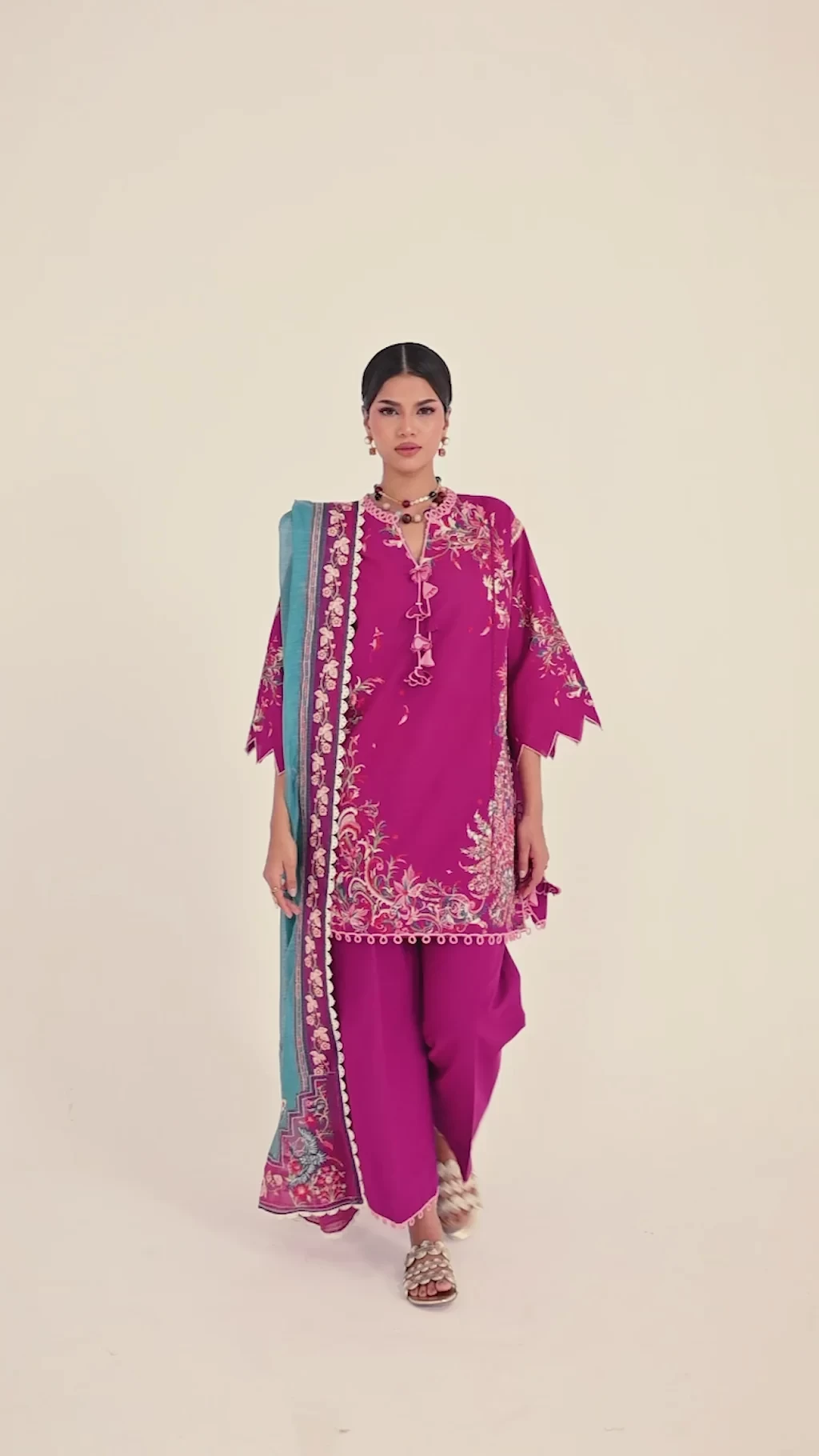 Embroidered 3 Piece Muzlin Suit - M262-016B-DC