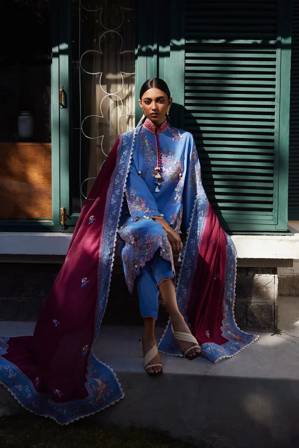 Embroidered 3 Piece Muzlin Suit - M262-016A-DC