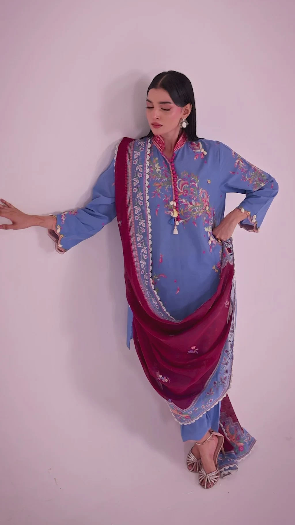 Embroidered 3 Piece Muzlin Suit - M262-016A-DC