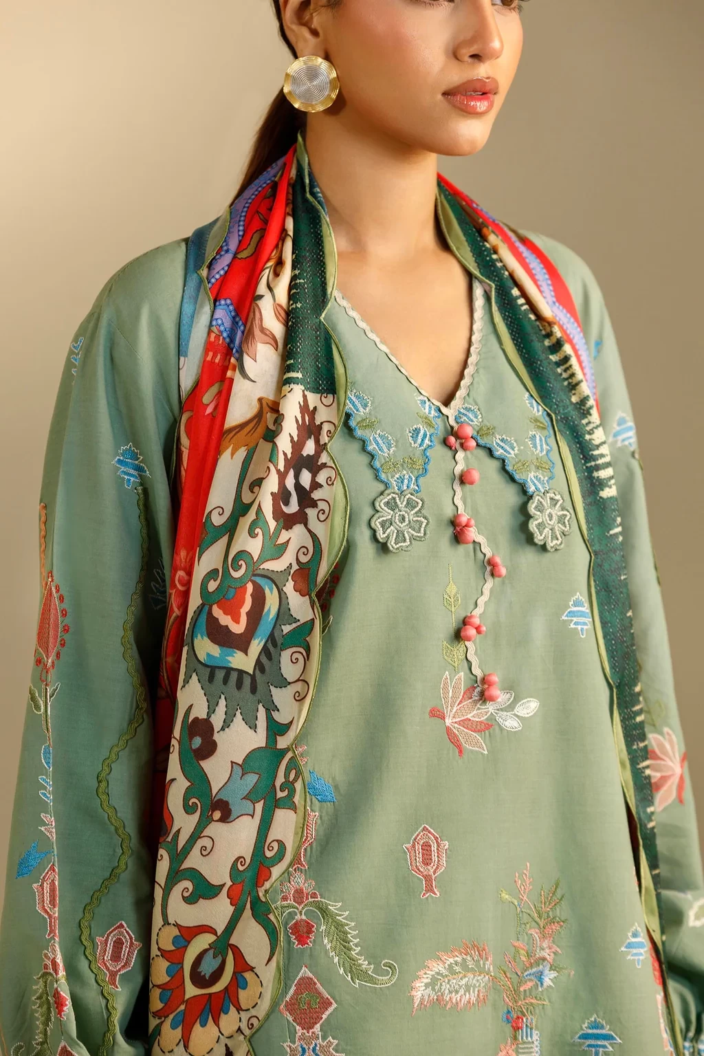 Embroidered 3 Piece Muzlin Suit - M262-015A-CL
