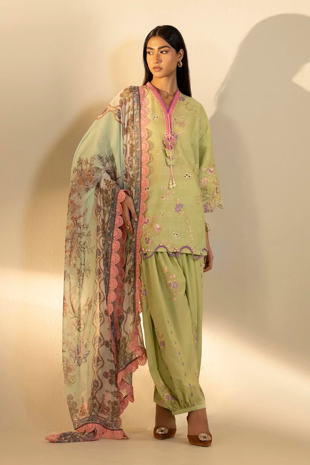 Embroidered 3 Piece Muzlin Suit -  M262-013B-CJ