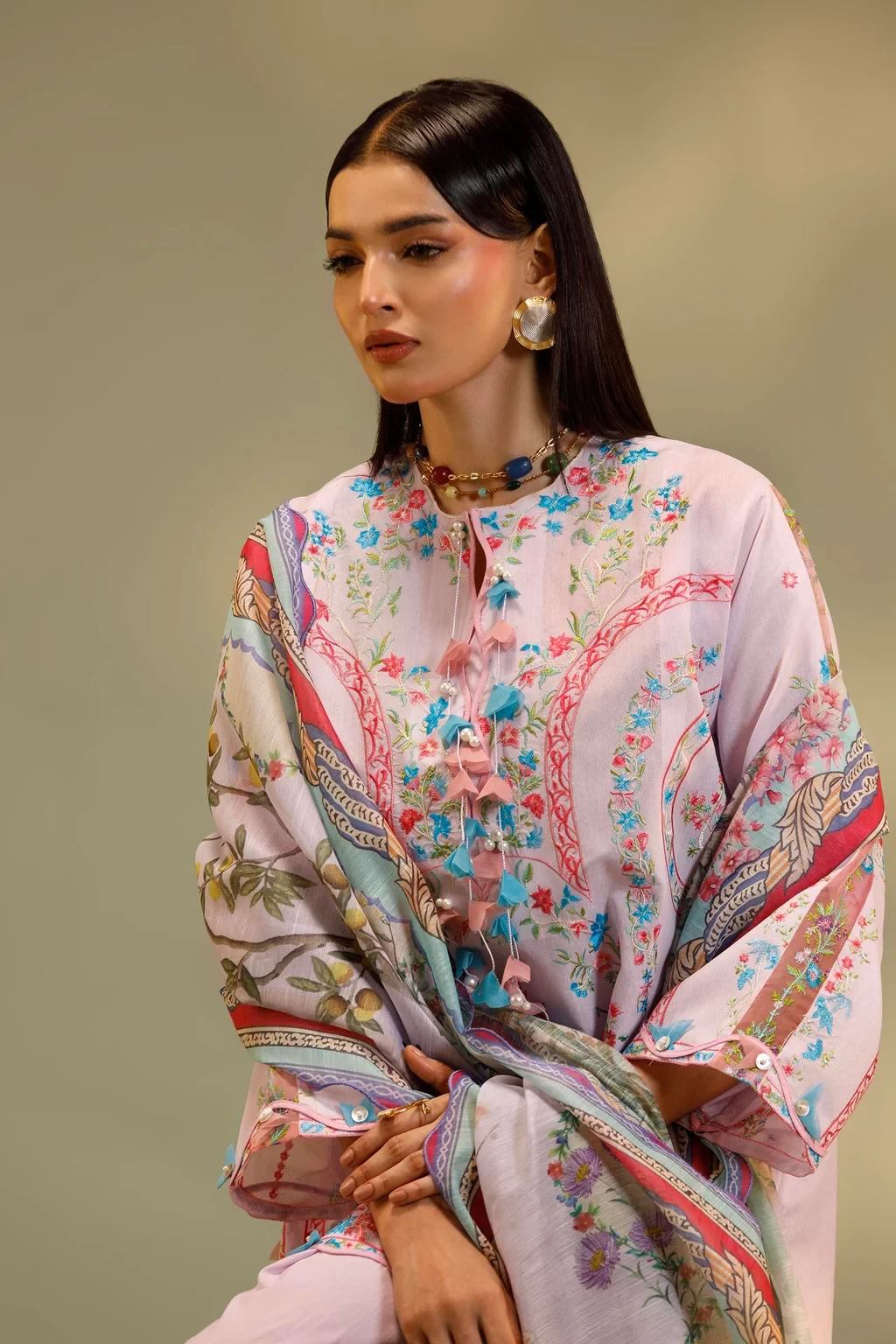 Embroidered 3 Piece Muzlin Suit - M262-011B-DC