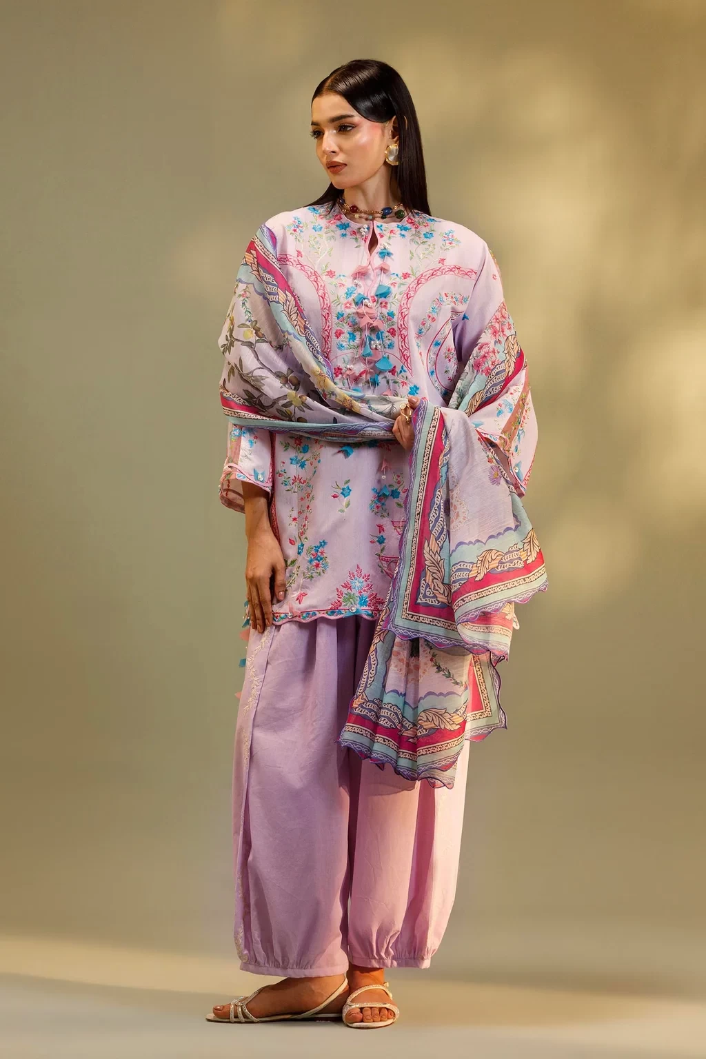 Embroidered 3 Piece Muzlin Suit - M262-011B-DC