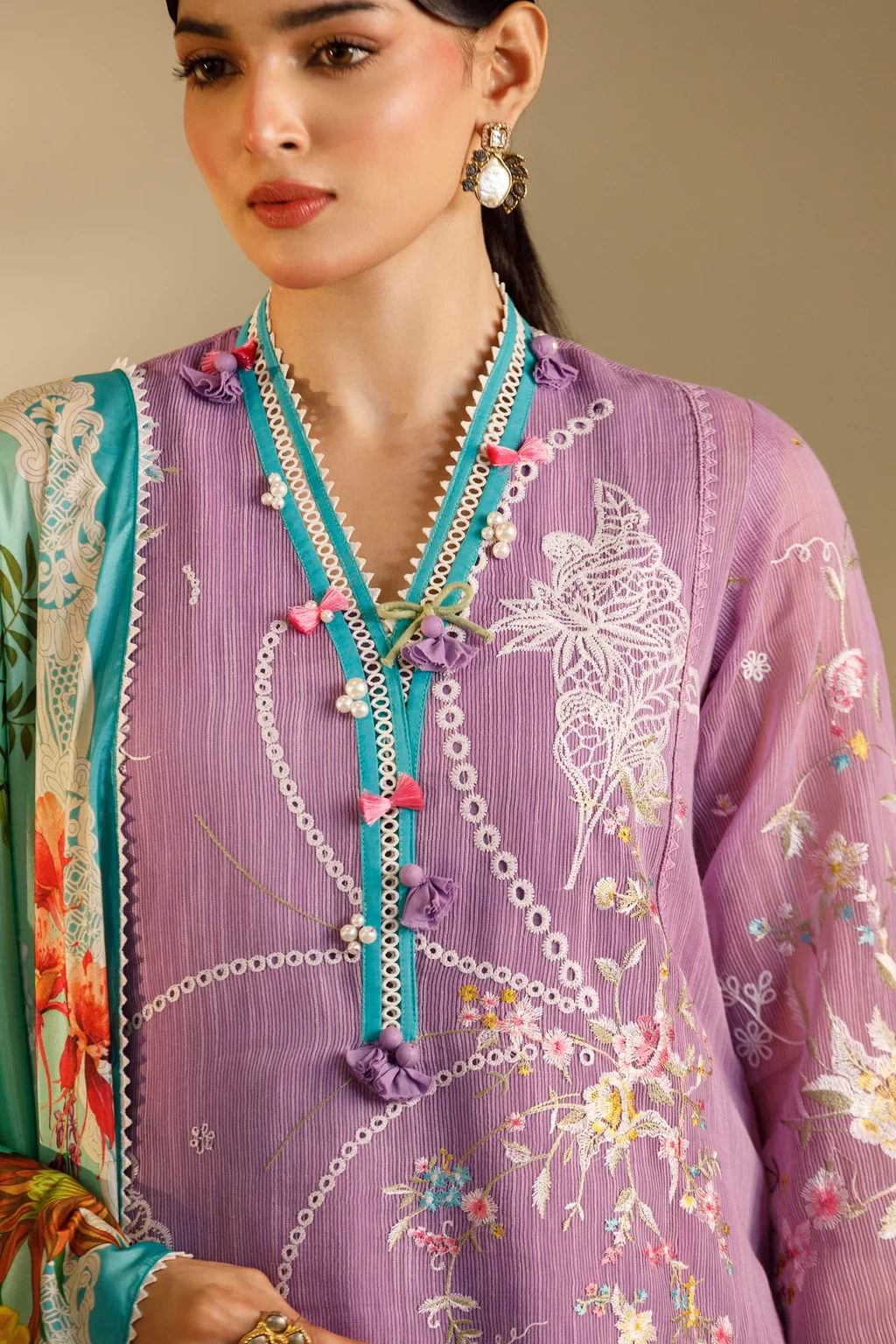 Embroidered 3 Piece Muzlin Suit - M262-010B-CL