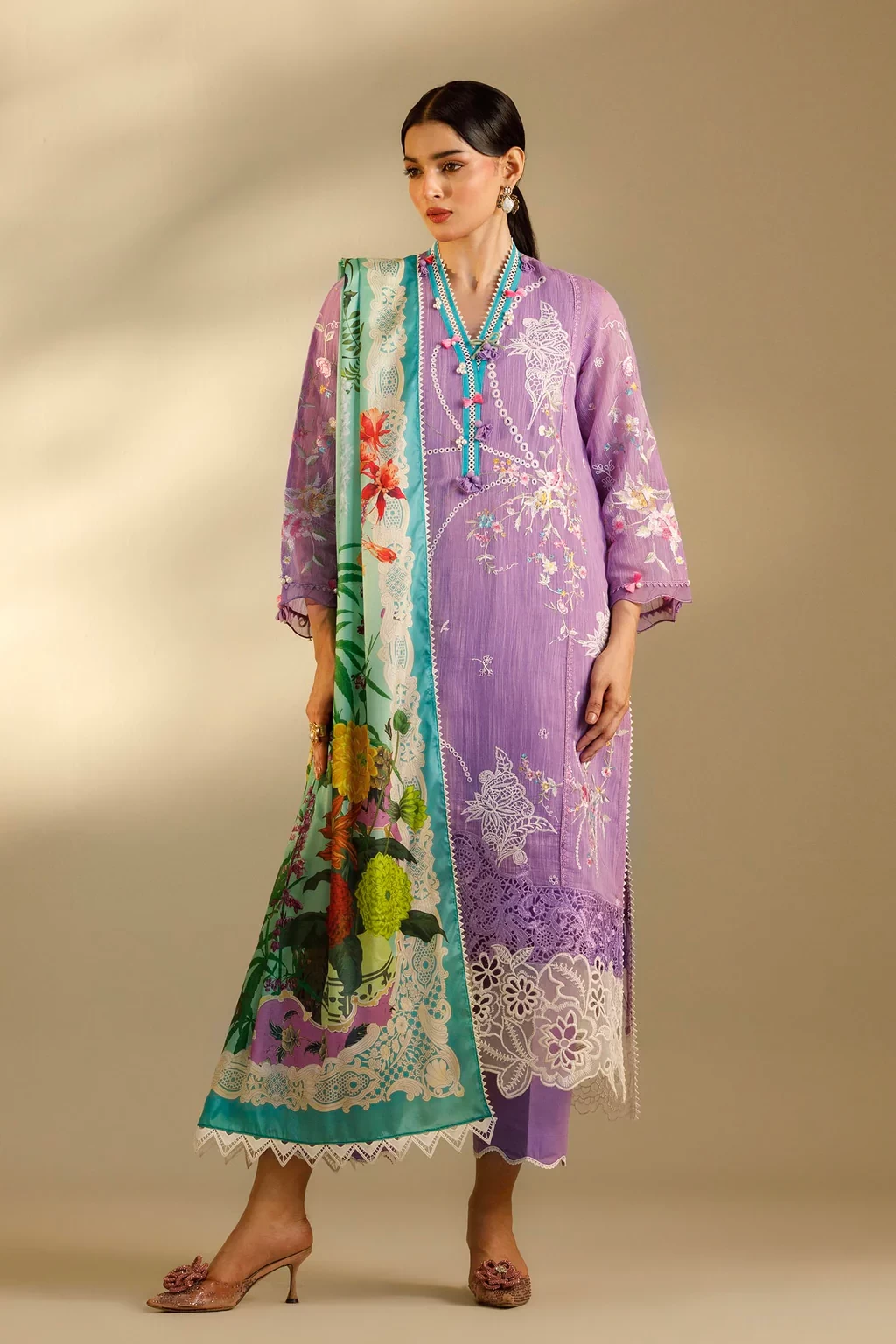 Embroidered 3 Piece Muzlin Suit - M262-010B-CL