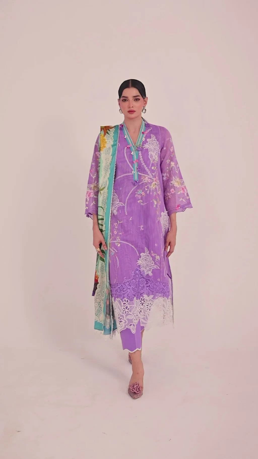 Embroidered 3 Piece Muzlin Suit - M262-010B-CL