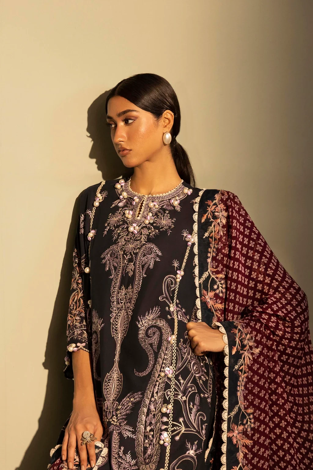 Embroidered 3 Piece Muzlin Suit - M262-005B-CJ
