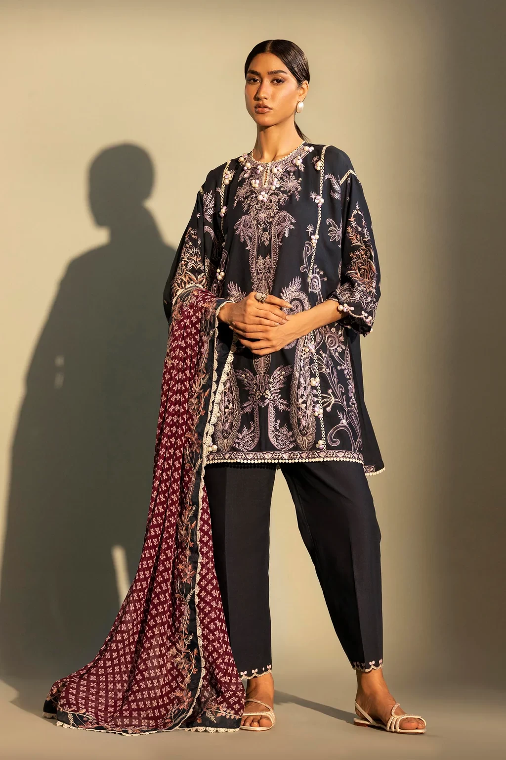 Embroidered 3 Piece Muzlin Suit - M262-005B-CJ