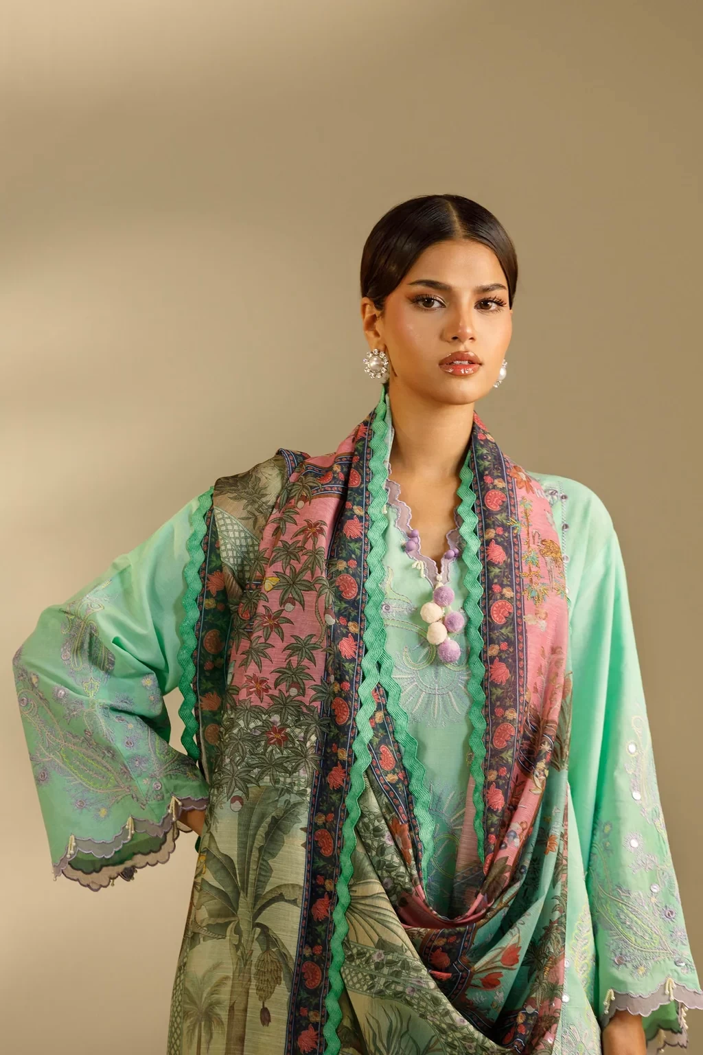 Embroidered 3 Piece Muzlin Suit - M262-004B-DC