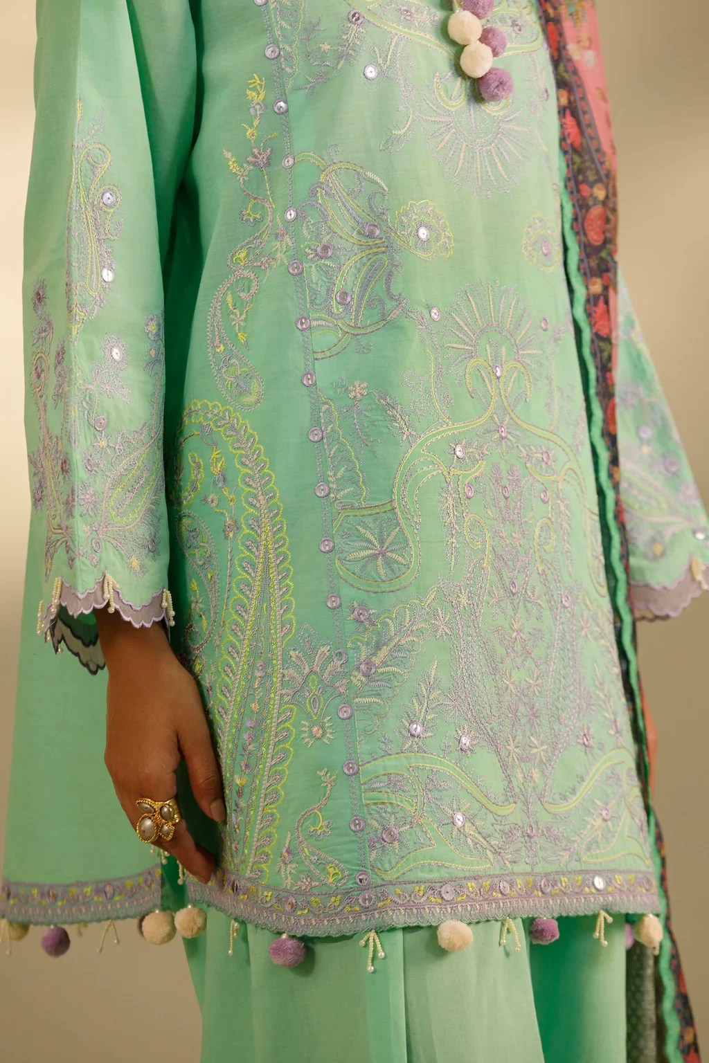 Embroidered 3 Piece Muzlin Suit - M262-004B-DC