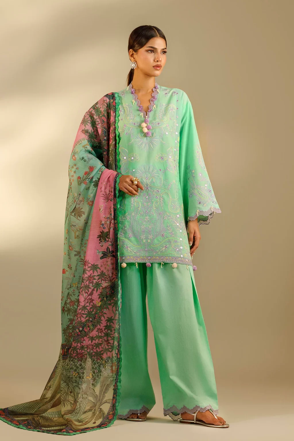 Embroidered 3 Piece Muzlin Suit - M262-004B-DC