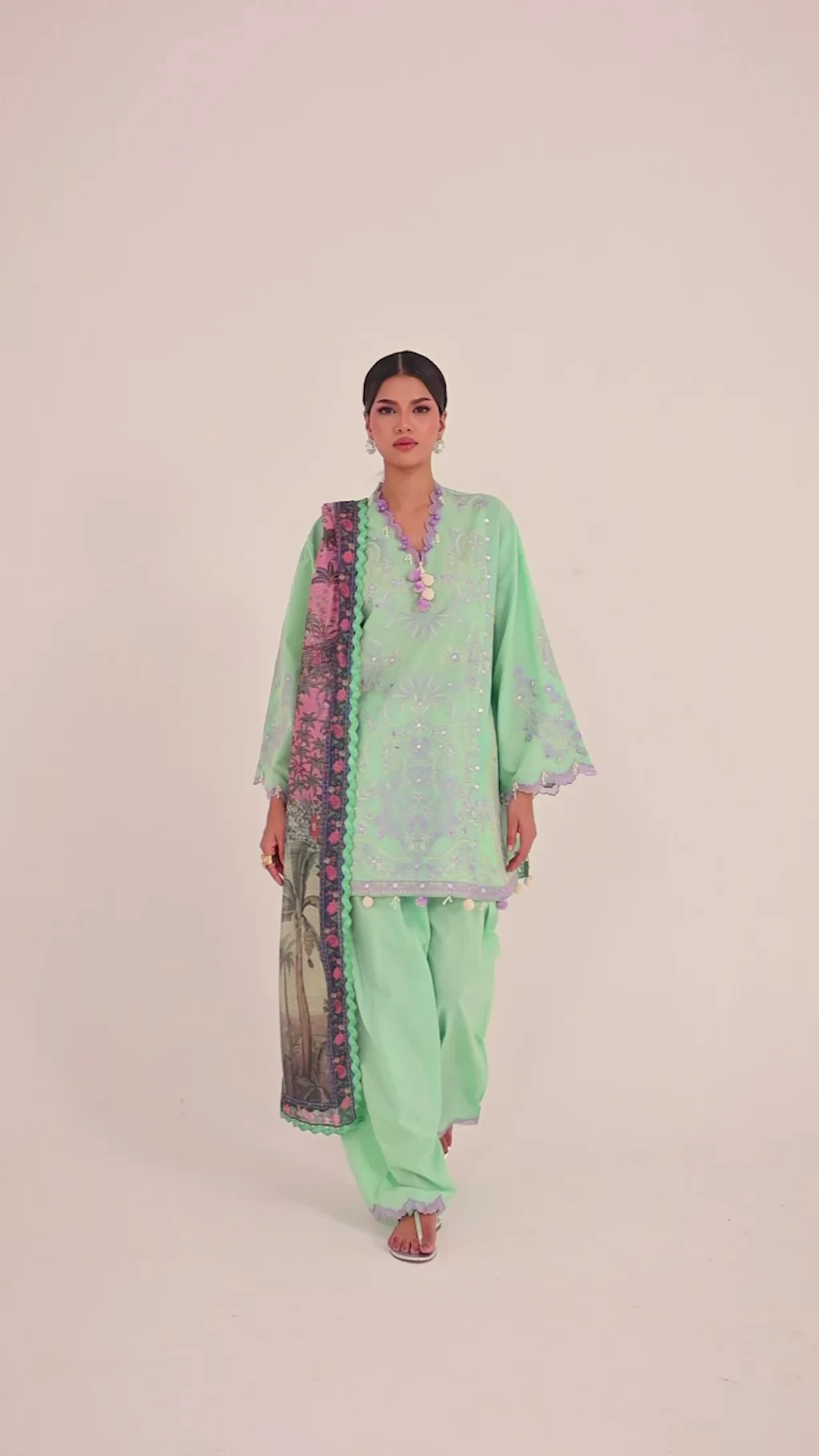 Embroidered 3 Piece Muzlin Suit - M262-004B-DC