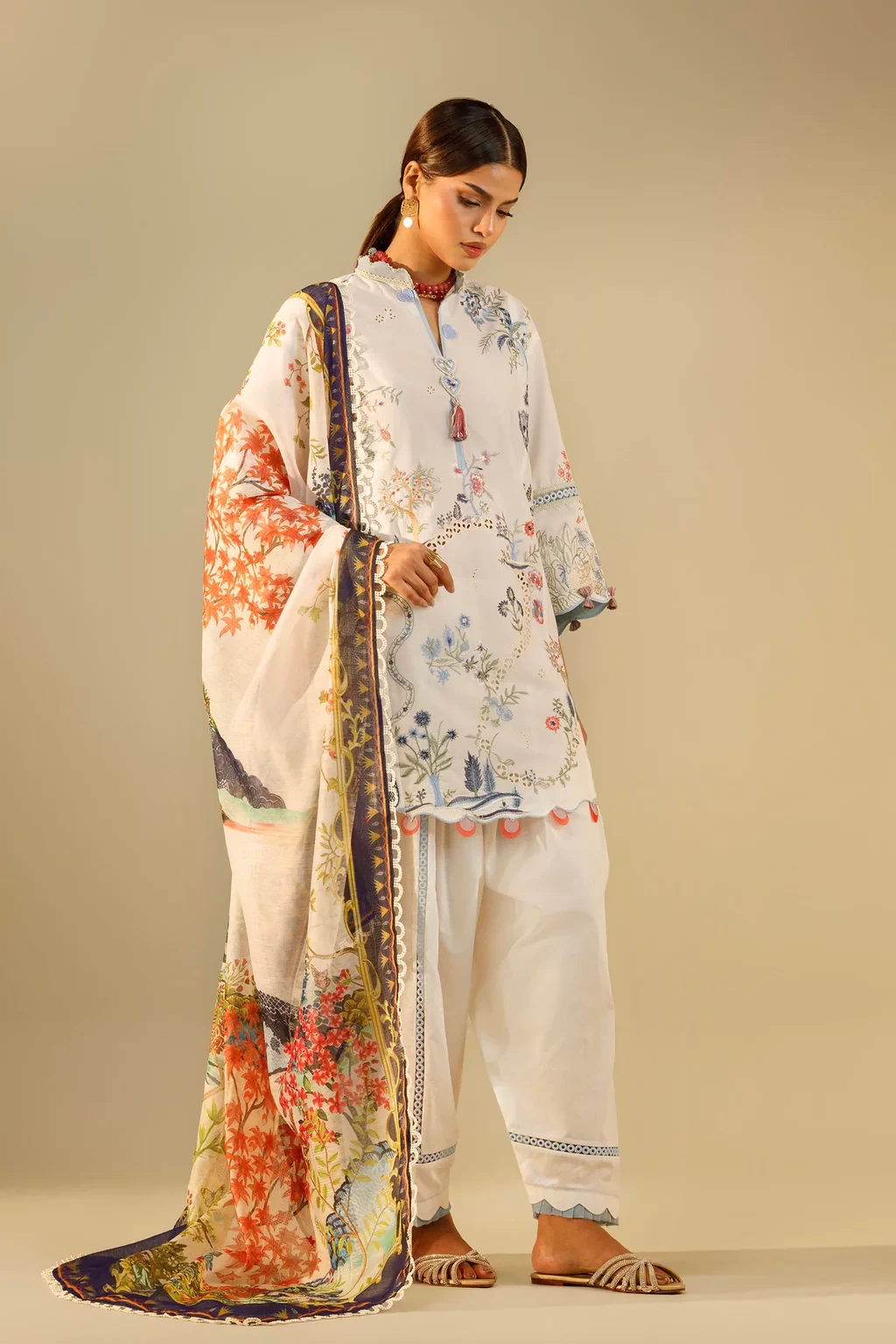 Embroidered 3 Piece Muzlin Suit -  M262-003A-CH