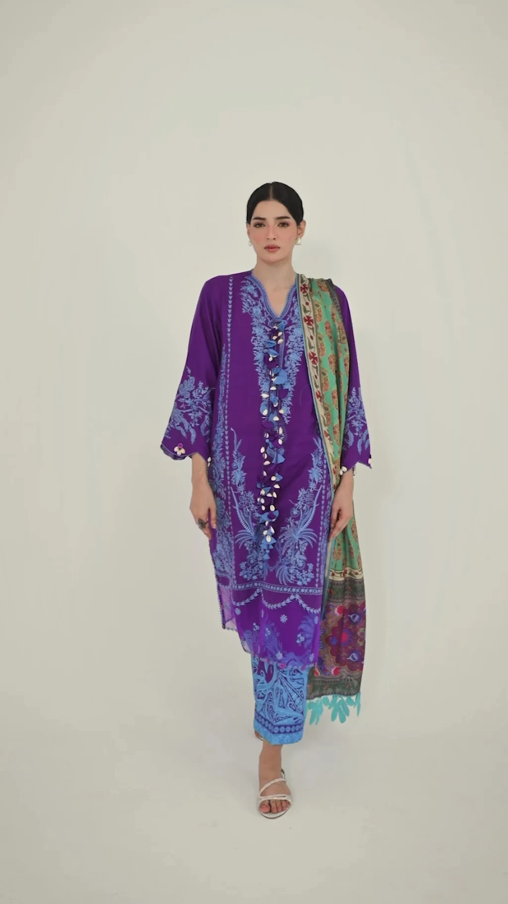 Embroidered 3 Piece Muzlin Suit - M262-002B-DC