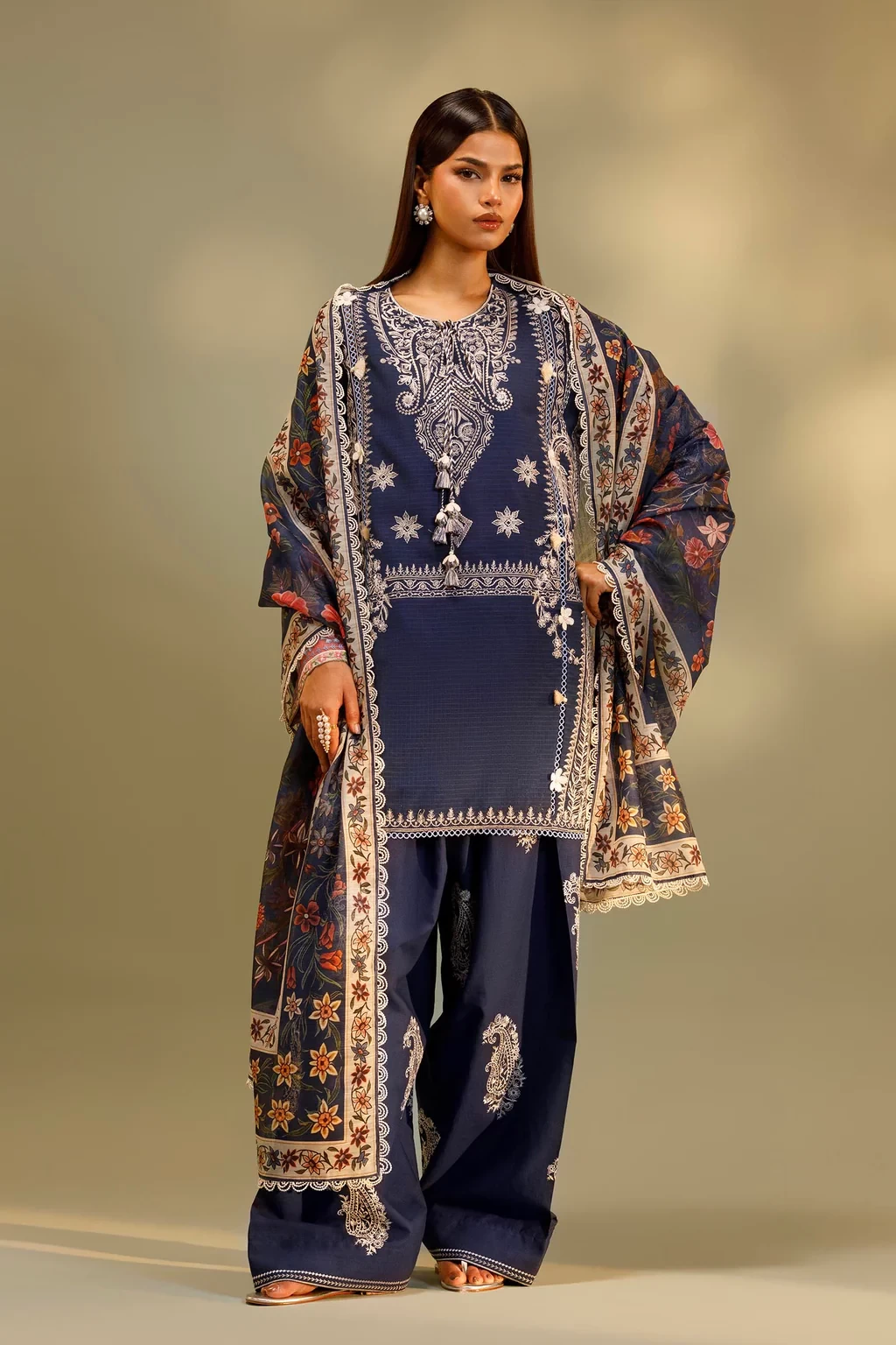 Embroidered 3 Piece Muzlin Suit - M262-001B-CT