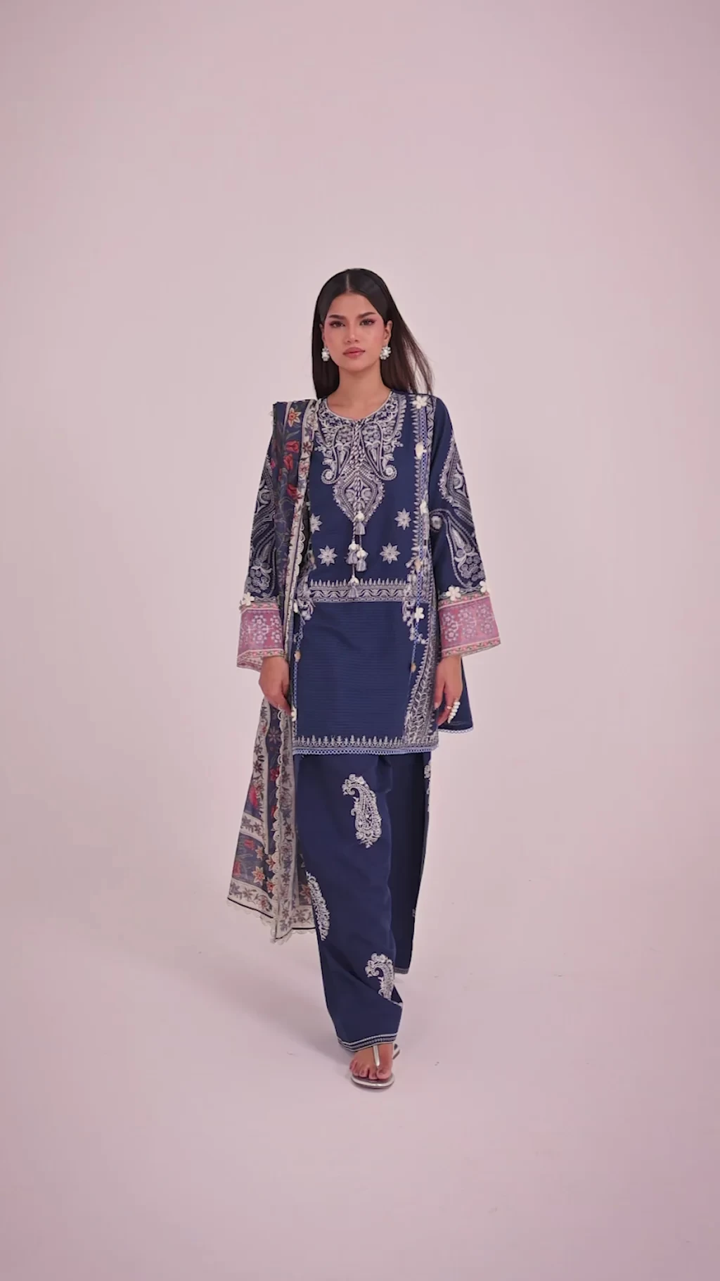 Embroidered 3 Piece Muzlin Suit - M262-001B-CT