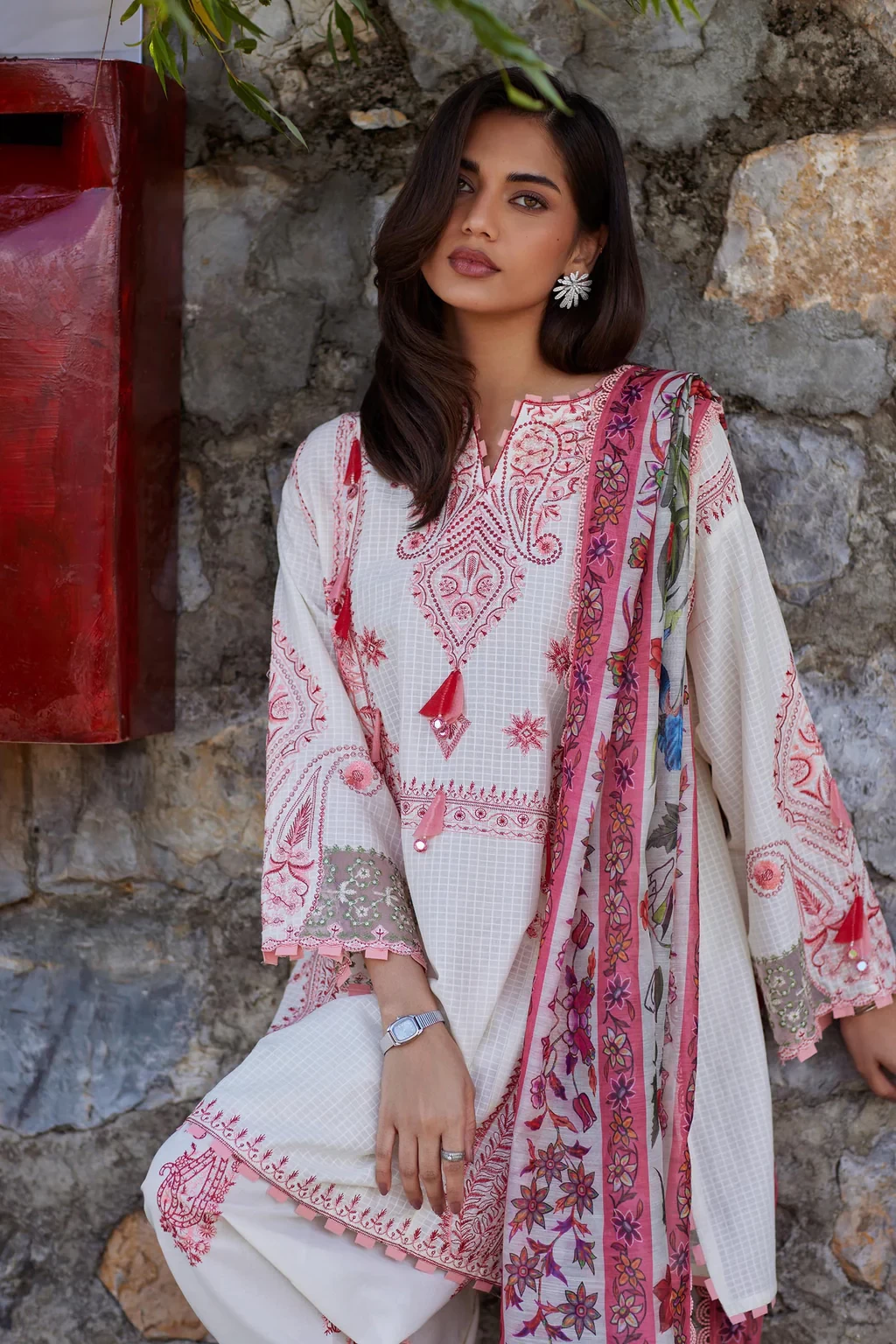 Embroidered 3 Piece Muzlin Suit - M262-001A-CV