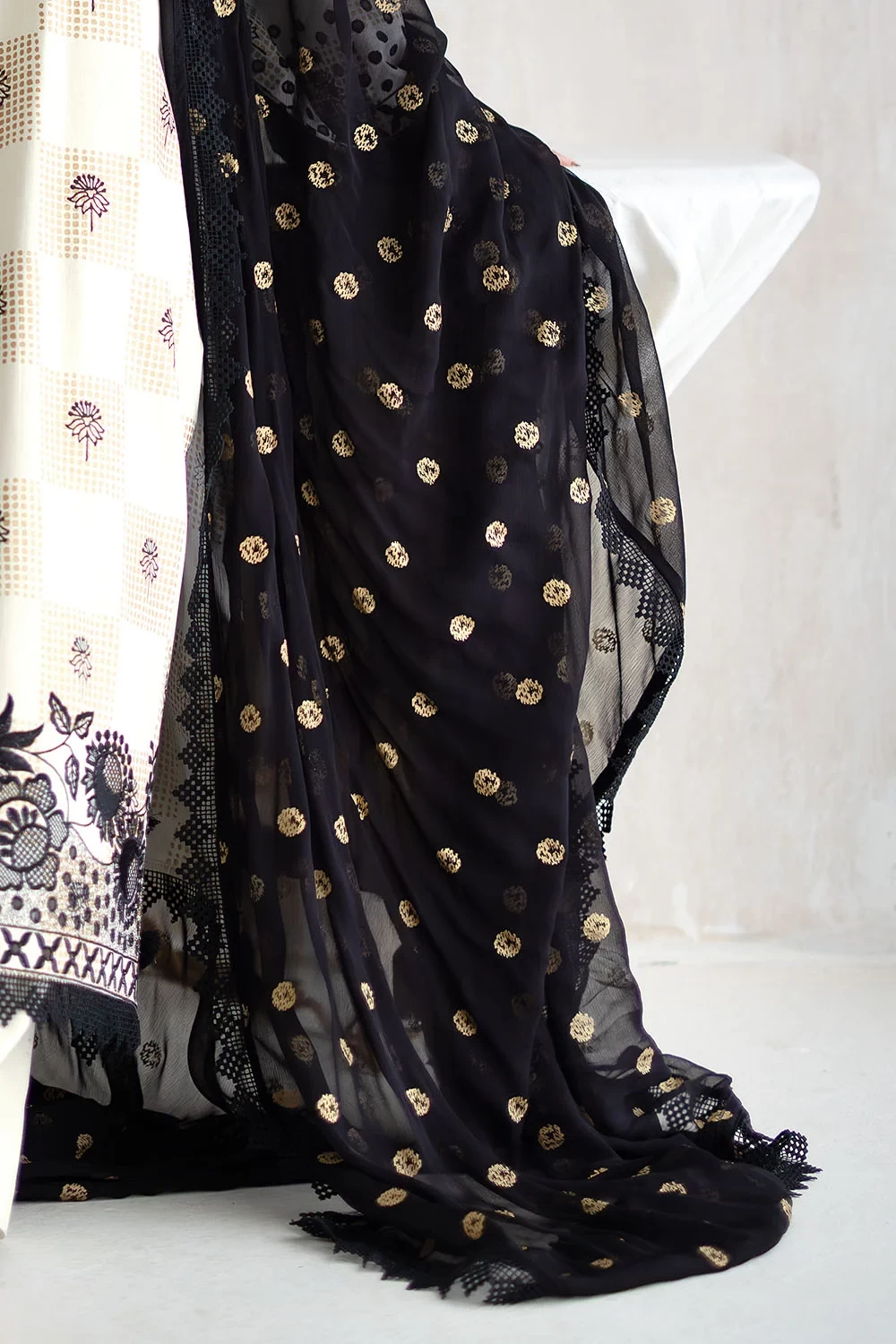 3 Piece Embroidered Gold Printed Dobby Cotton Slub Suit - W-FB-LC-26-477273