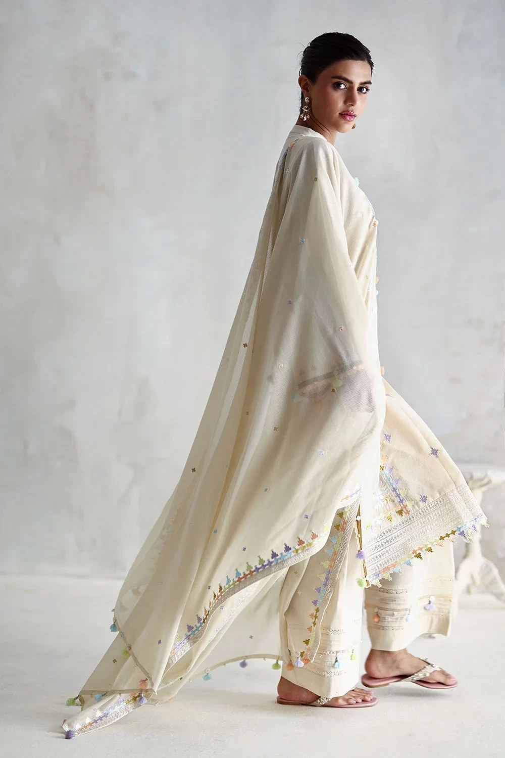3 Piece Embroidered Cotton Nylon Suit - W-FB-LC-26-477274