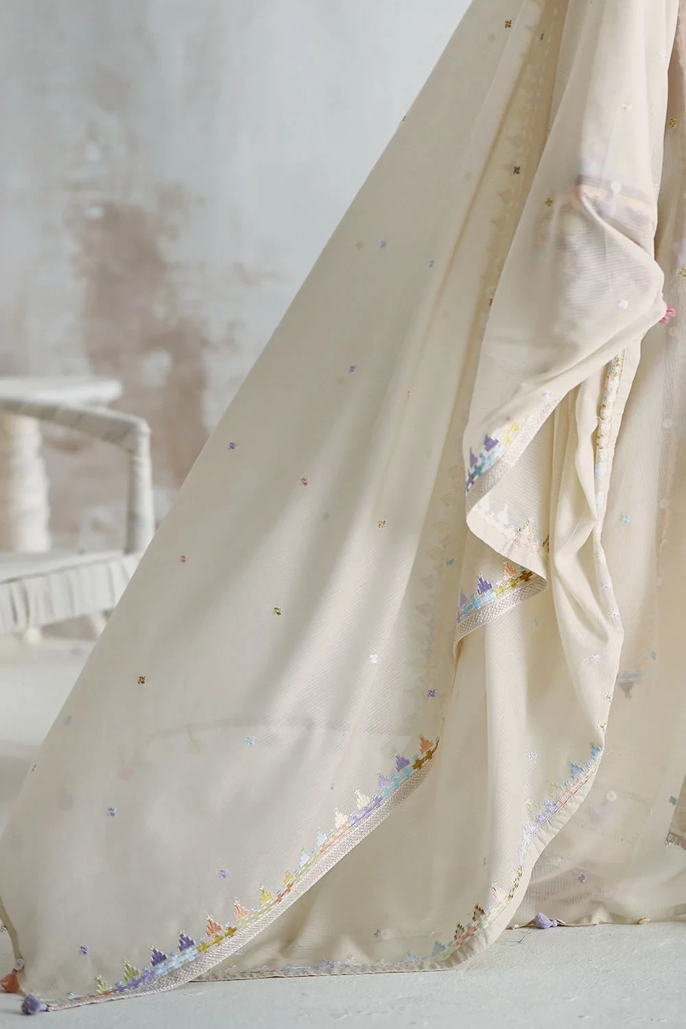 3 Piece Embroidered Cotton Nylon Suit - W-FB-LC-26-477274