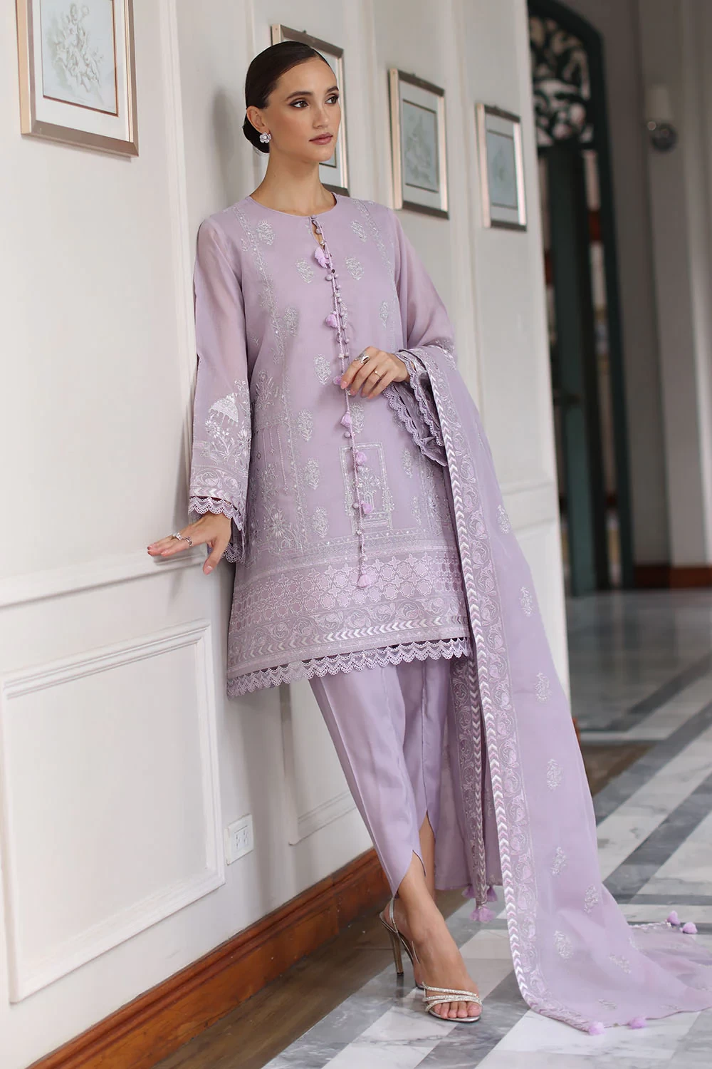 3 Piece Embroidered Raw Silk Suit - W-FB-RE-26-477272