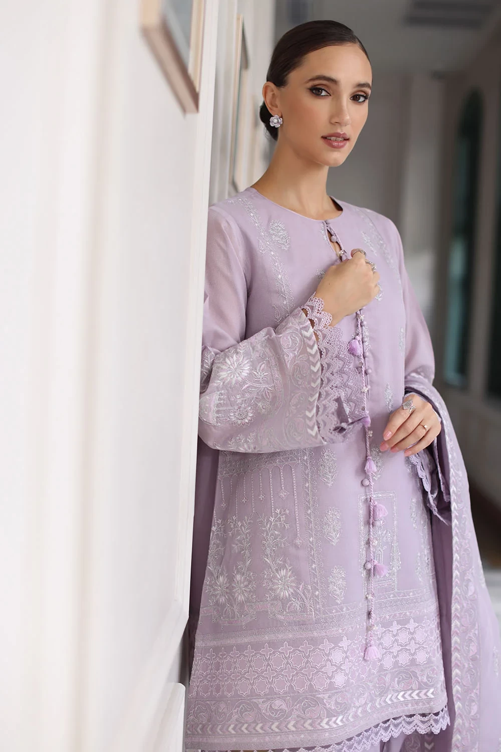 3 Piece Embroidered Raw Silk Suit - W-FB-RE-26-477272