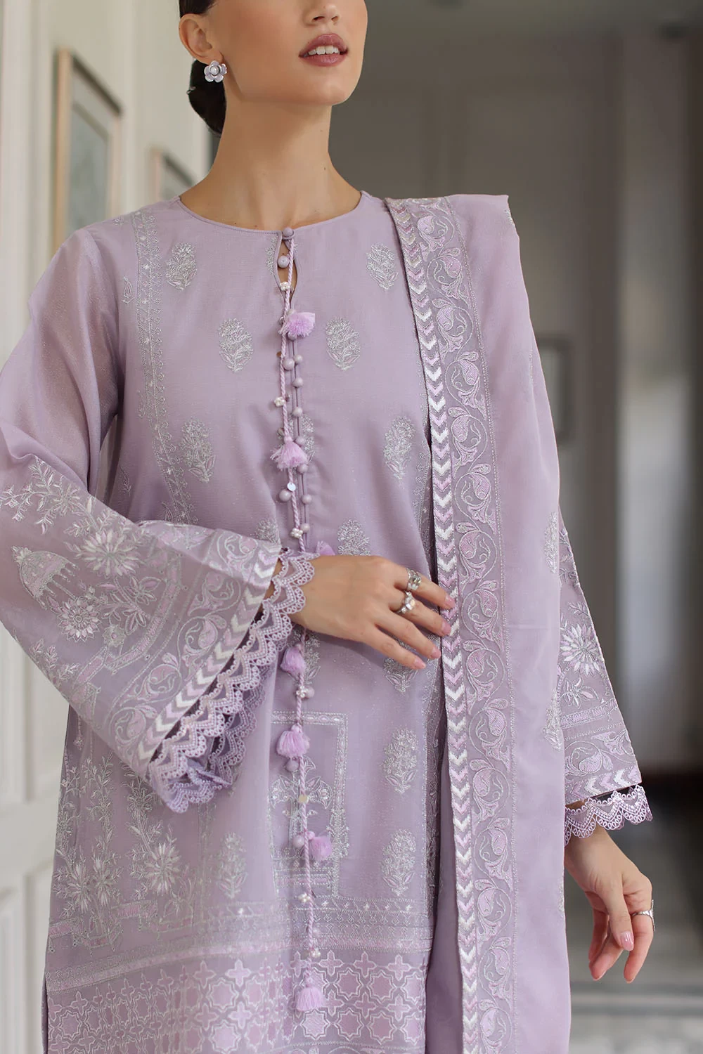 3 Piece Embroidered Raw Silk Suit - W-FB-RE-26-477272