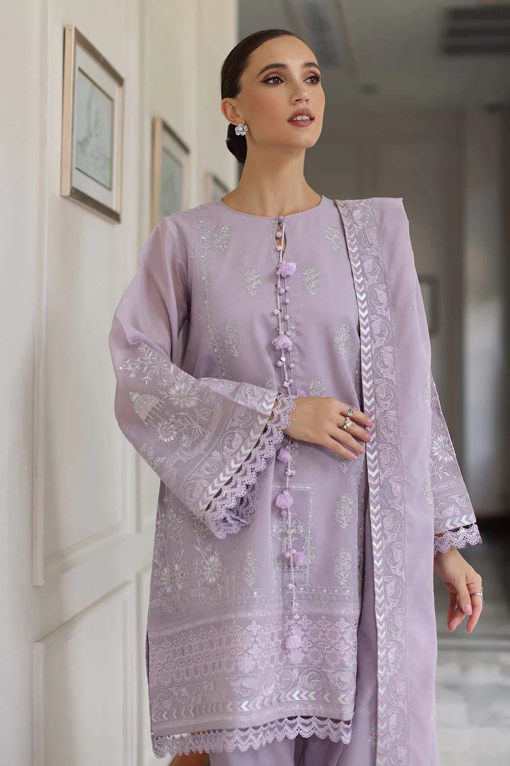3 Piece Embroidered Raw Silk Suit - W-FB-RE-26-477272