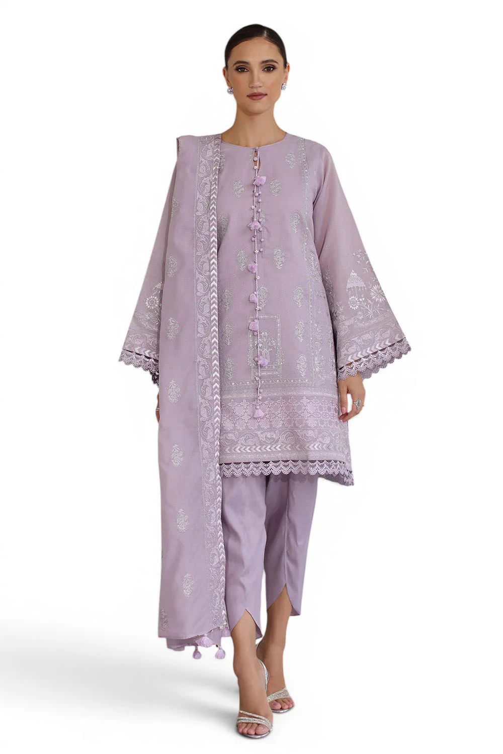 3 Piece Embroidered Raw Silk Suit - W-FB-RE-26-477272