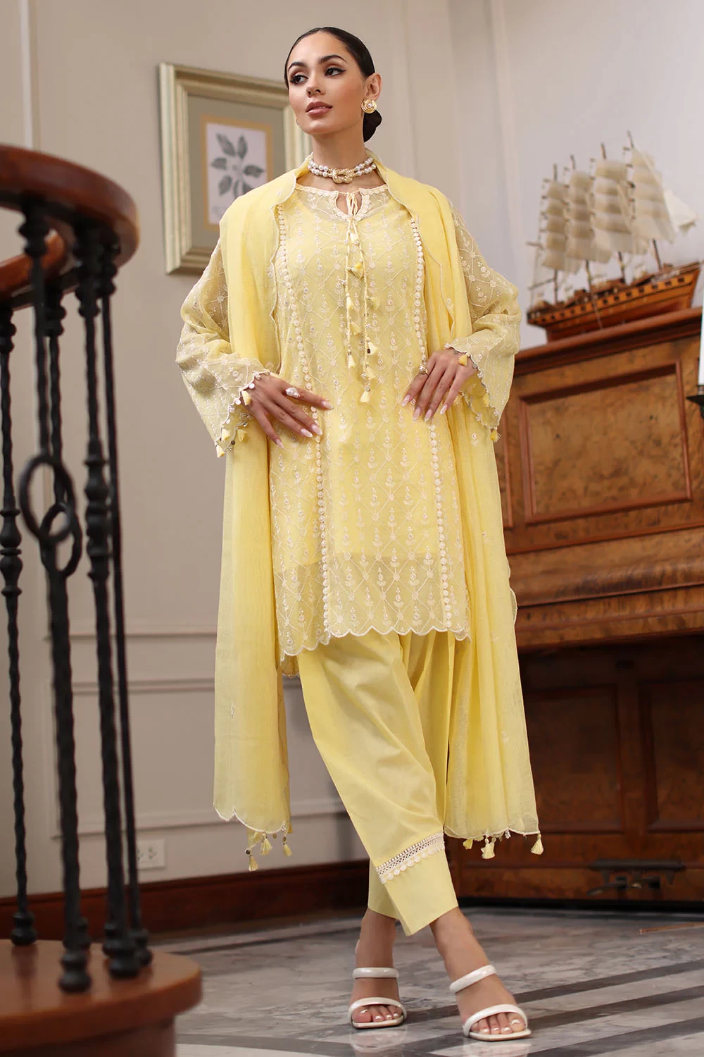 3 Piece Embroidered Khaddi Net Suit - W-FB-RE-26-477282