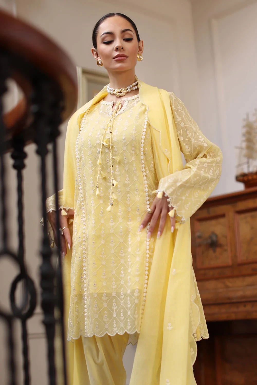3 Piece Embroidered Khaddi Net Suit - W-FB-RE-26-477282