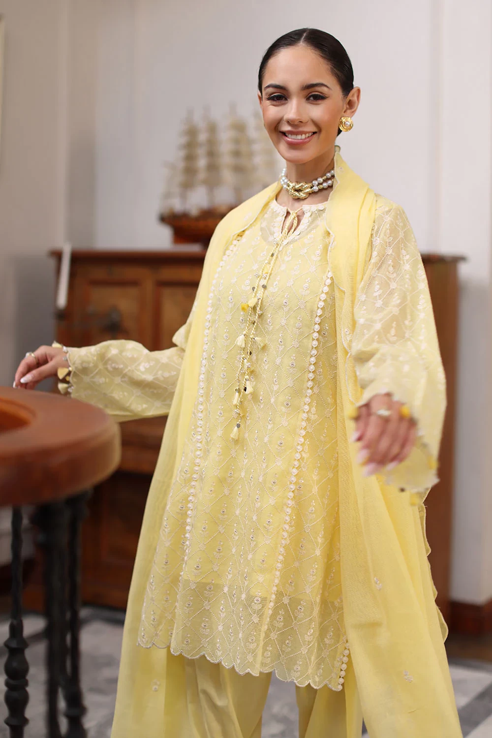 3 Piece Embroidered Khaddi Net Suit - W-FB-RE-26-477282