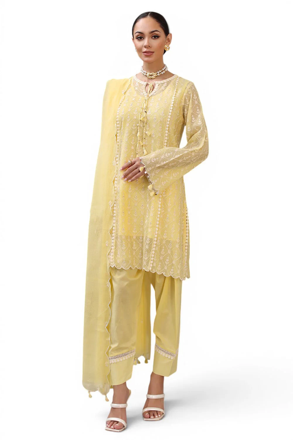 3 Piece Embroidered Khaddi Net Suit - W-FB-RE-26-477282