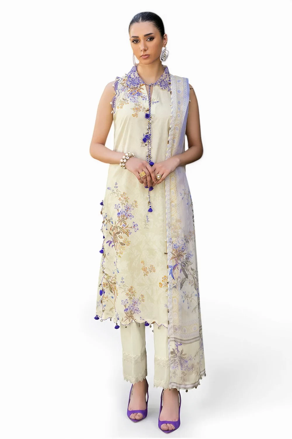 3 Piece Printed Lawn Suit with Printed Chiffon Dupatta and Embroidered Borders -