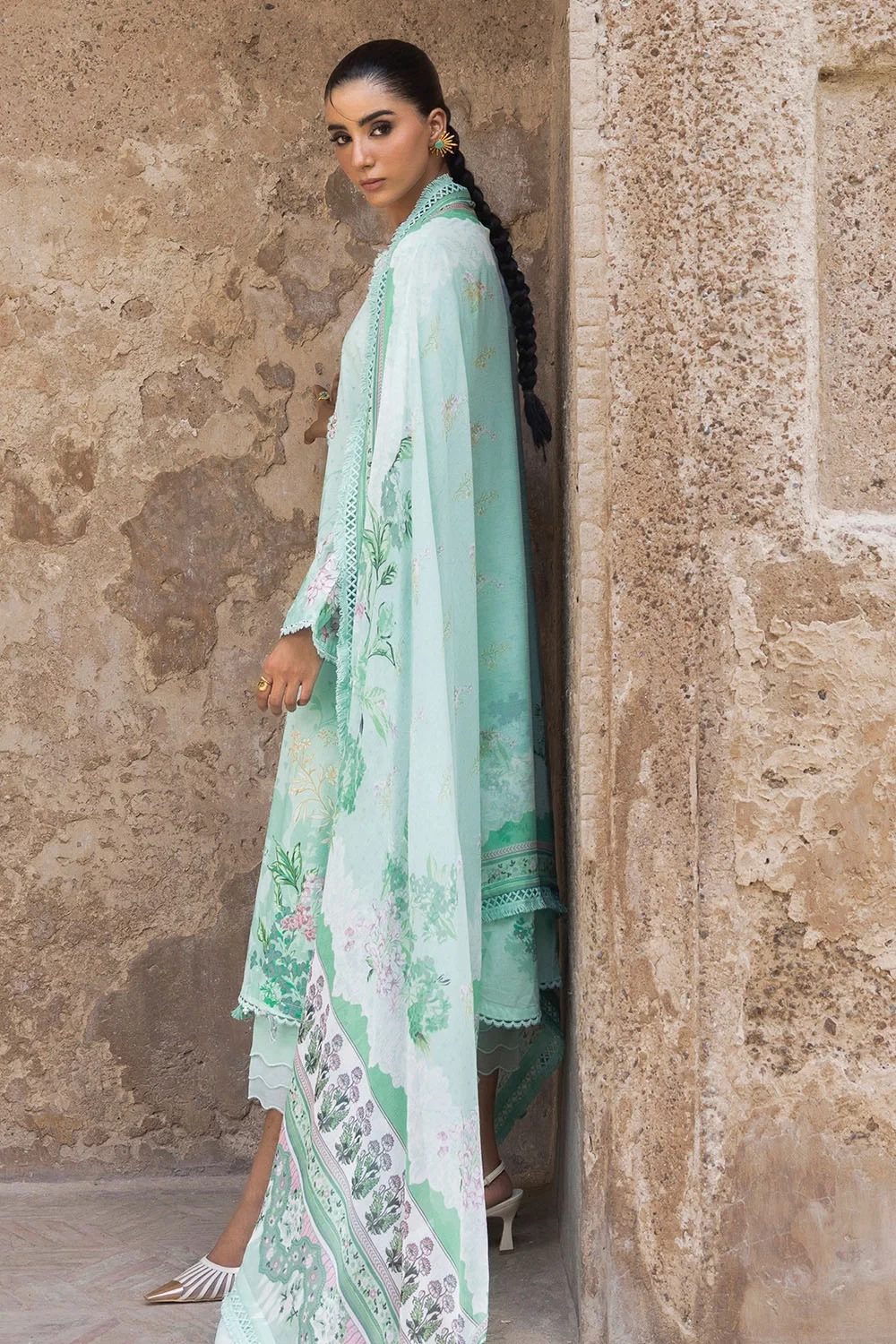 3 Piece Printed Lawn Suit with Printed Chiffon Dupatta and Embroidered Neckline 