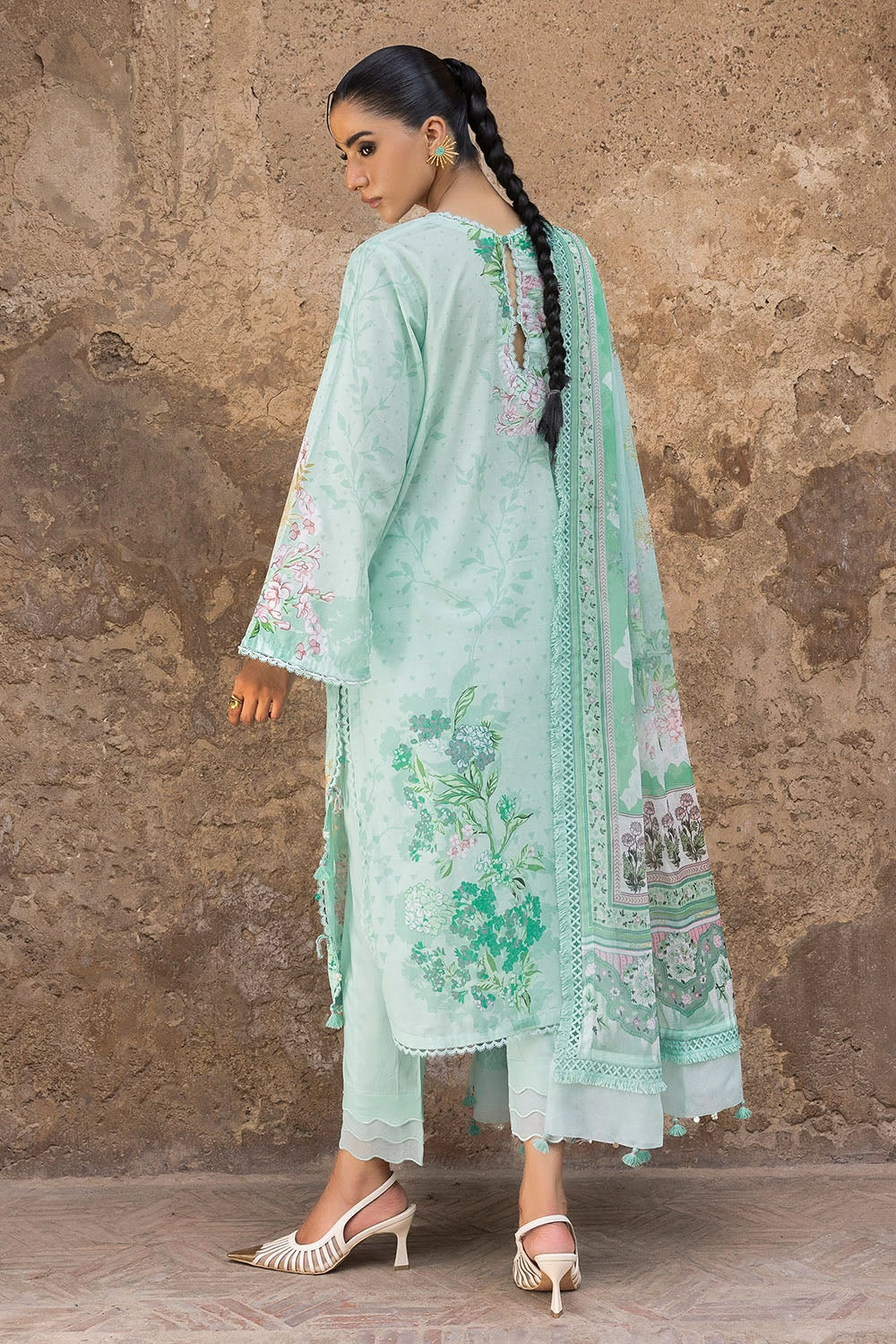 3 Piece Printed Lawn Suit with Printed Chiffon Dupatta and Embroidered Neckline 