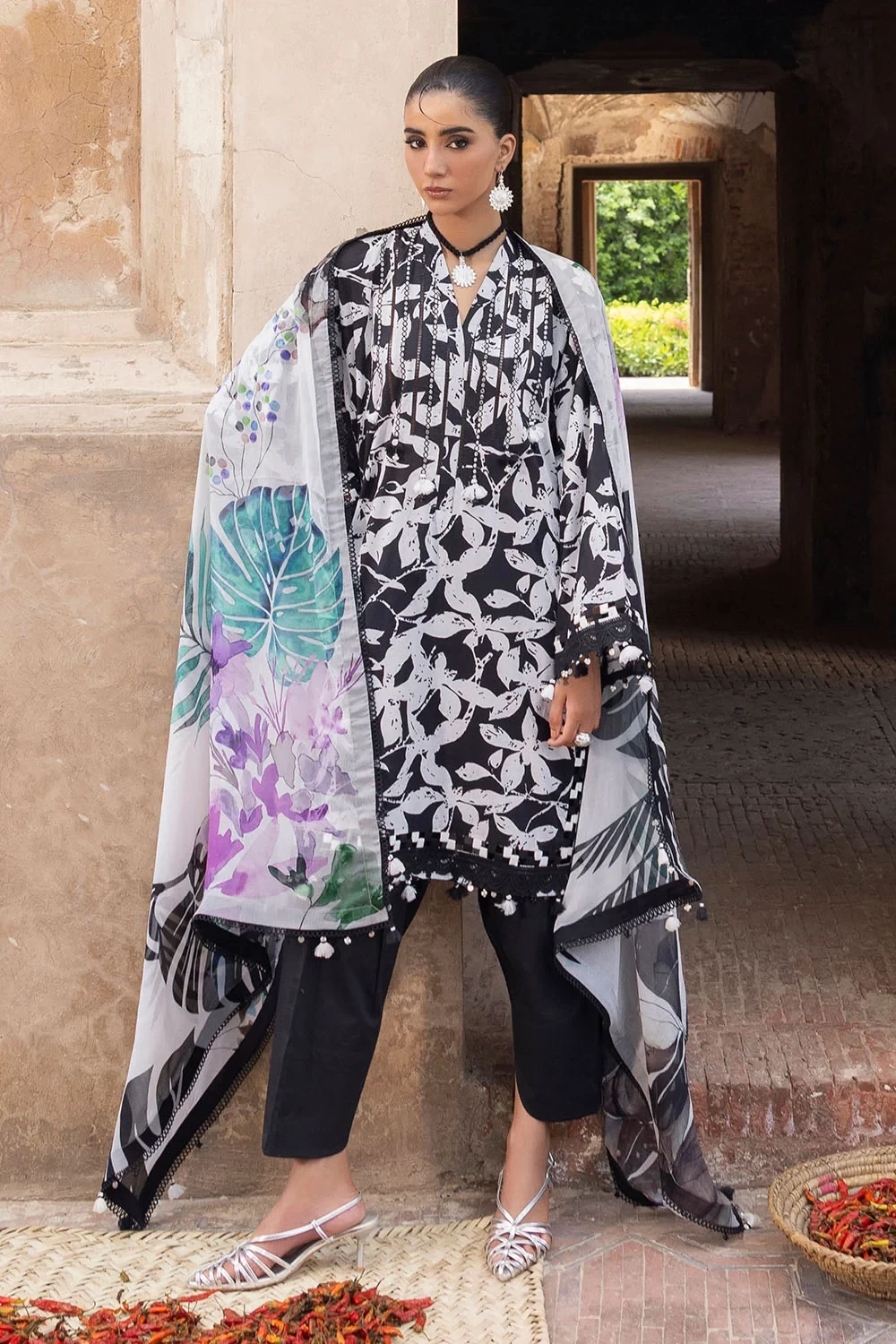 3 Piece Embroidered Printed Lawn Suit with Embroidered Printed Chiffon Dupatta -