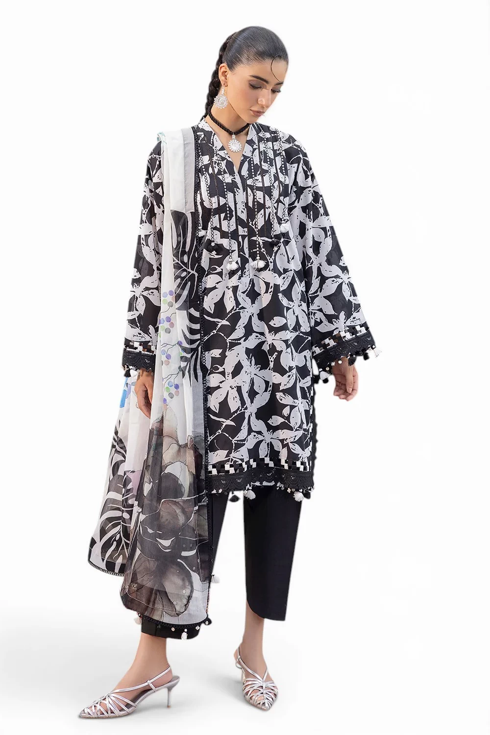 3 Piece Embroidered Printed Lawn Suit with Embroidered Printed Chiffon Dupatta -