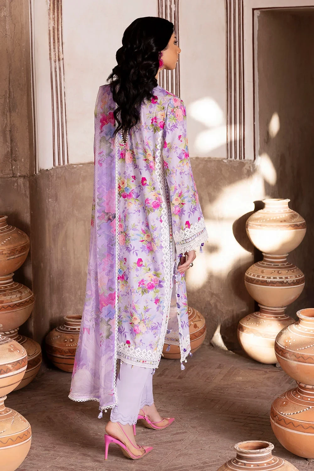 3 Piece Embroidered Printed Lawn Suit with Printed Chiffon Dupatta and Lace - BM