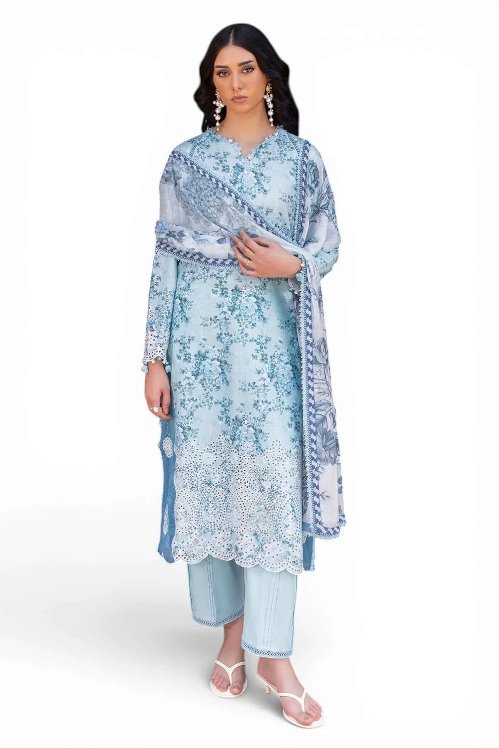 3 Piece Embroidered Printed Lawn Suit with Printed Chiffon Dupatta - BM-62032
