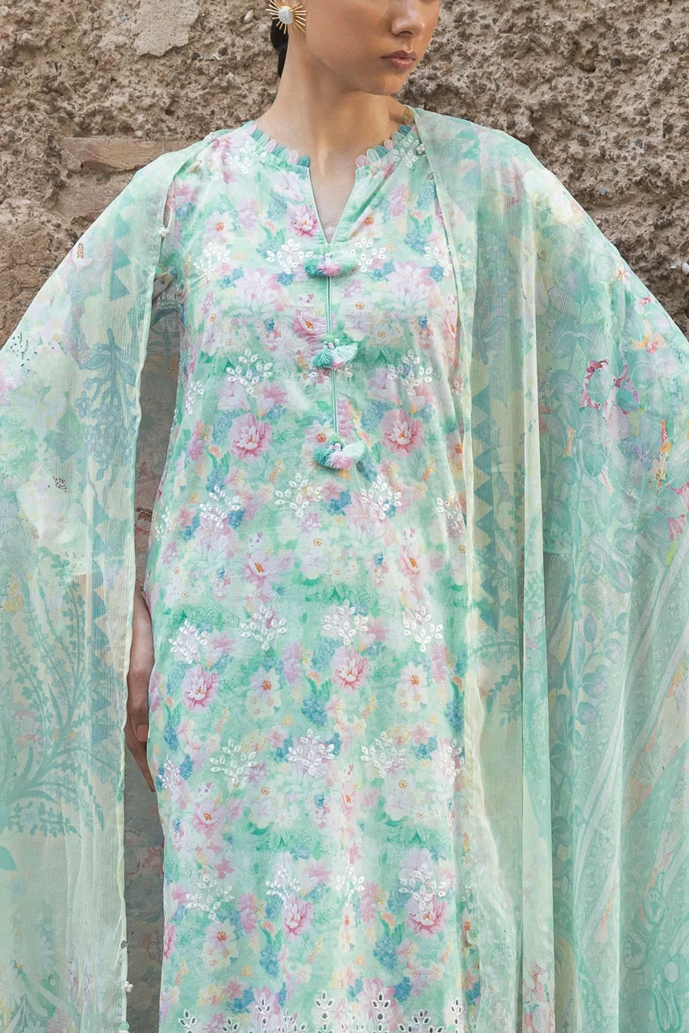 3 Piece Embroidered Printed Lawn Suit with Printed Chiffon Dupatta - BM-62064