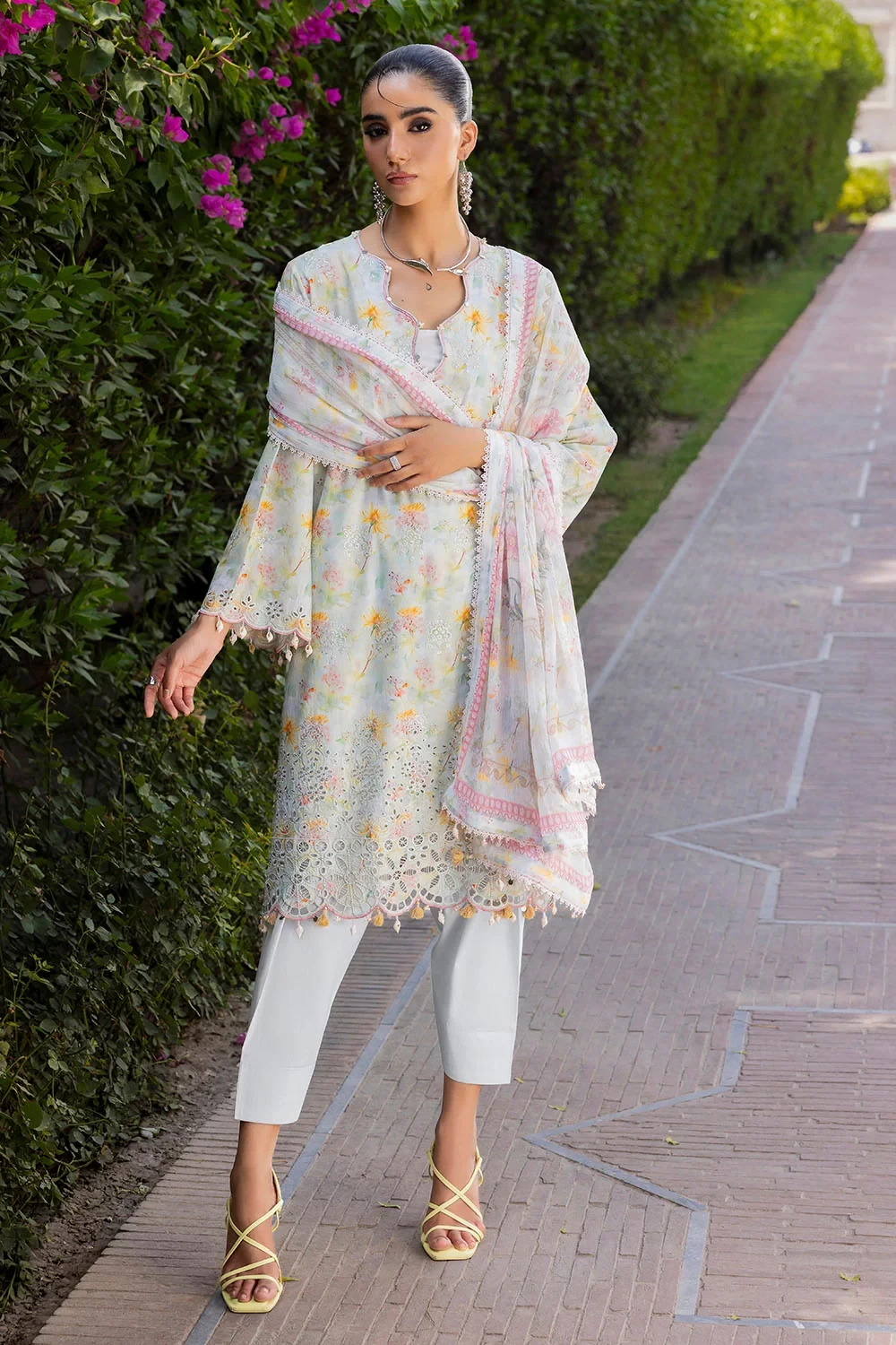 3 Piece Embroidered Printed Lawn Suit with Printed Chiffon Dupatta - BM-62066