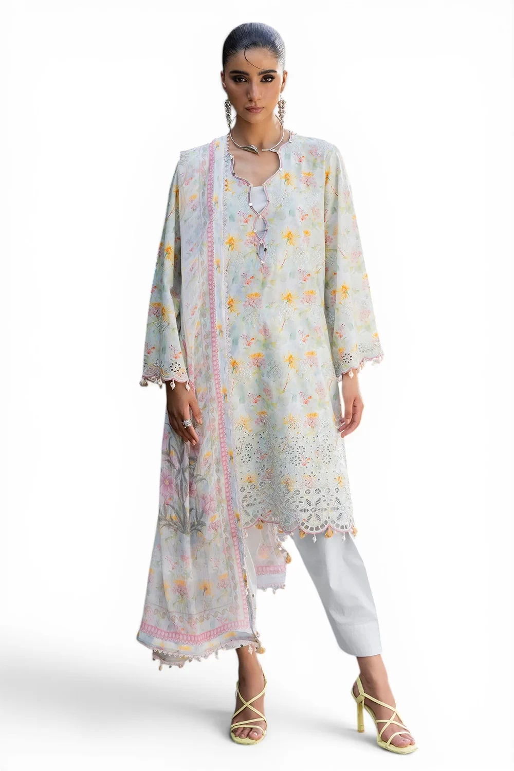 3 Piece Embroidered Printed Lawn Suit with Printed Chiffon Dupatta - BM-62066
