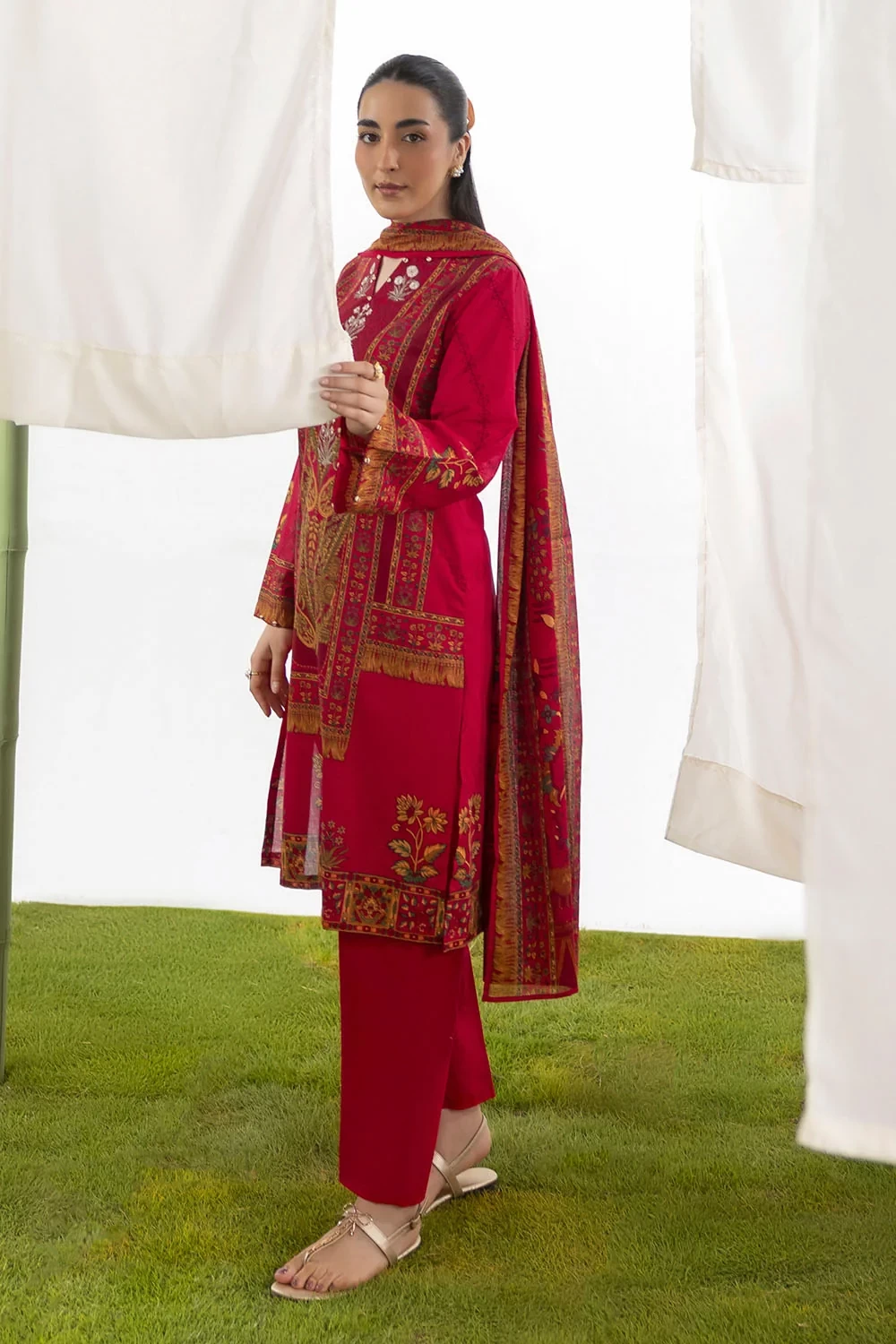3 Piece Embroidered Printed Lawn Suit with Printed Lawn Dupatta - CL-52500
