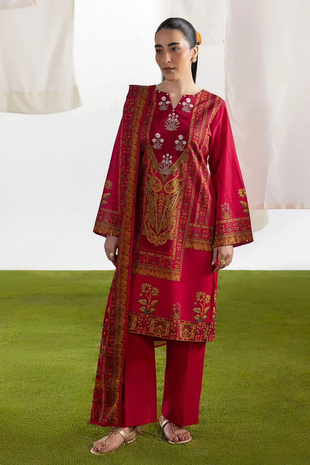 3 Piece Embroidered Printed Lawn Suit with Printed Lawn Dupatta - CL-52500