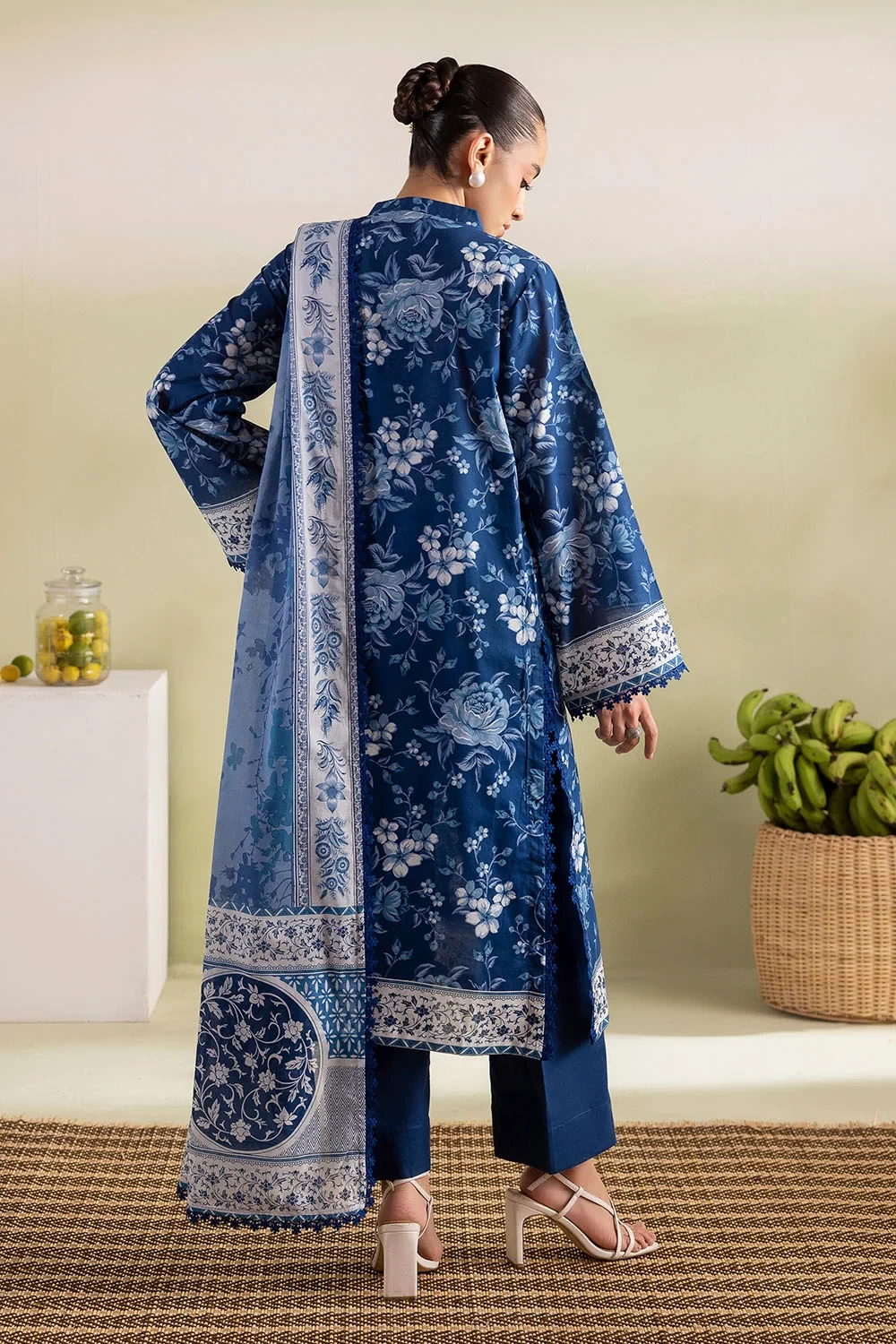 3 Piece Printed Lawn Suit with Embroidered Neckline and Printed Lawn Dupatta - C